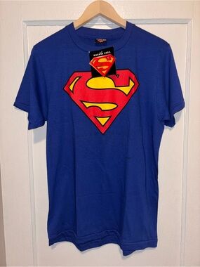 VTG NWT Deadstock Superman Warner Bros Studio Shirt Youth XL 18-20 Logo Blue